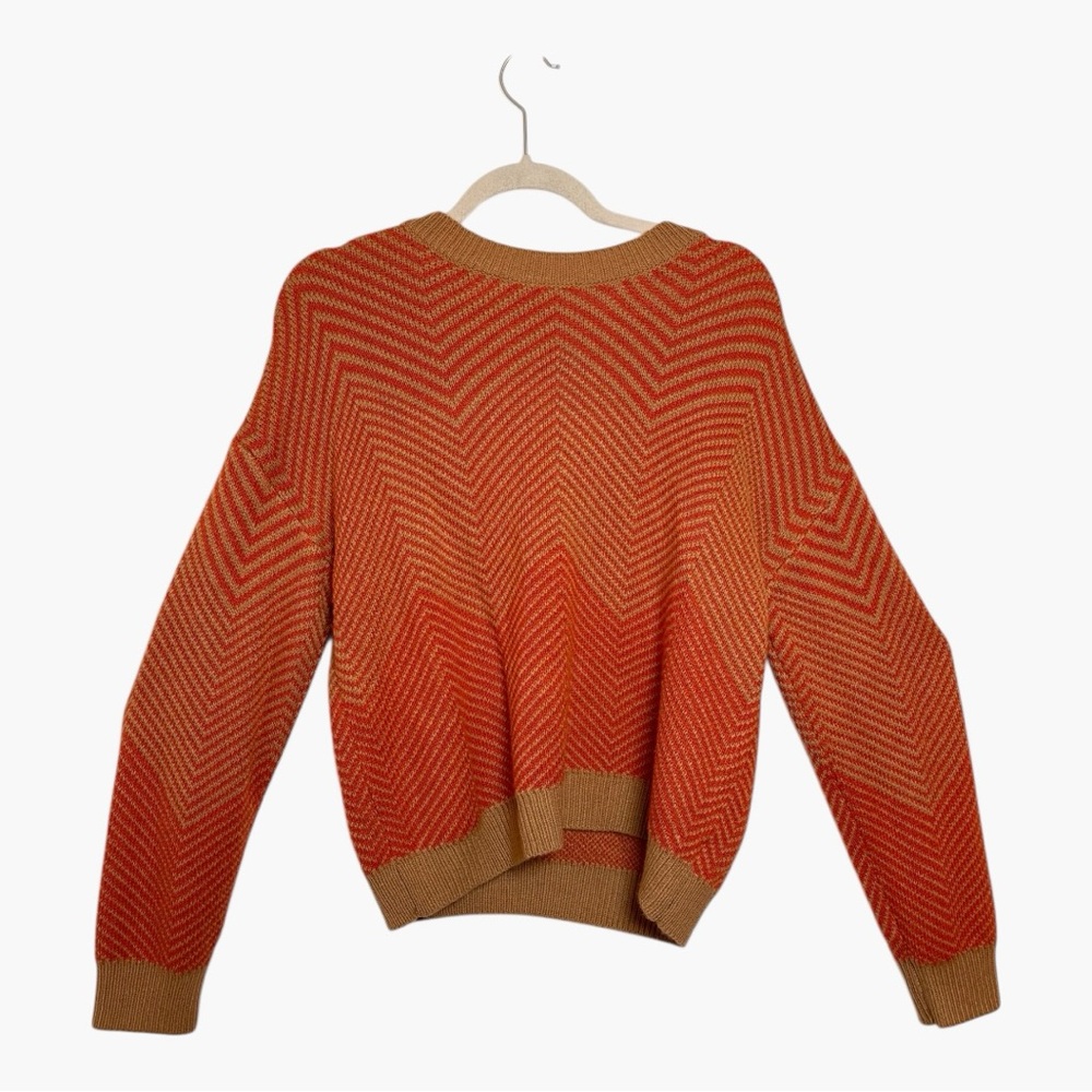 Orange Chevron Knit Sweater Boho Retro Y2K Pullover Size Extra Large